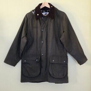 VTG Lavenir Wax Chore Coat Men 36 Military Green LS Lined Cotton Equestrian Hood